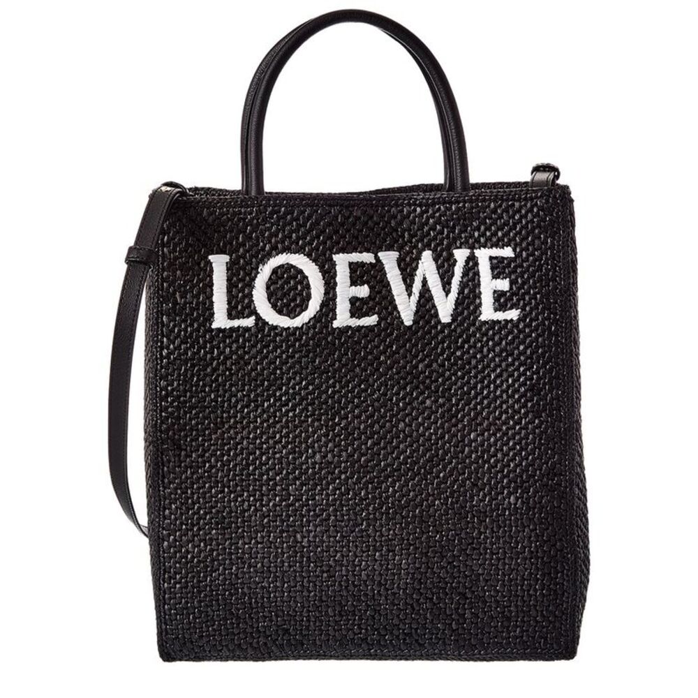 Loewe Standard A4 Raffia & Leather Tote, Black